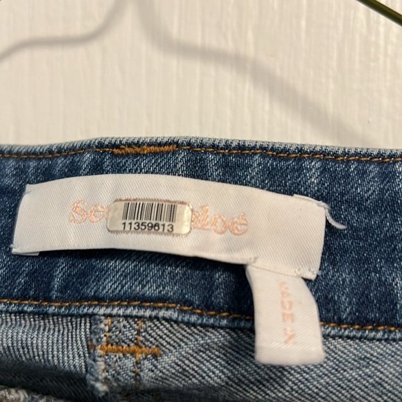 See by Chloe Mid Rise Flare Wide Leg Patchwork Velvet Striped Jeans 26 - Picture 5 of 9